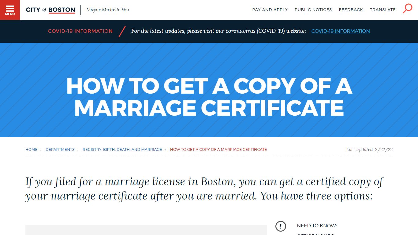 How to get a copy of a marriage certificate | Boston.gov