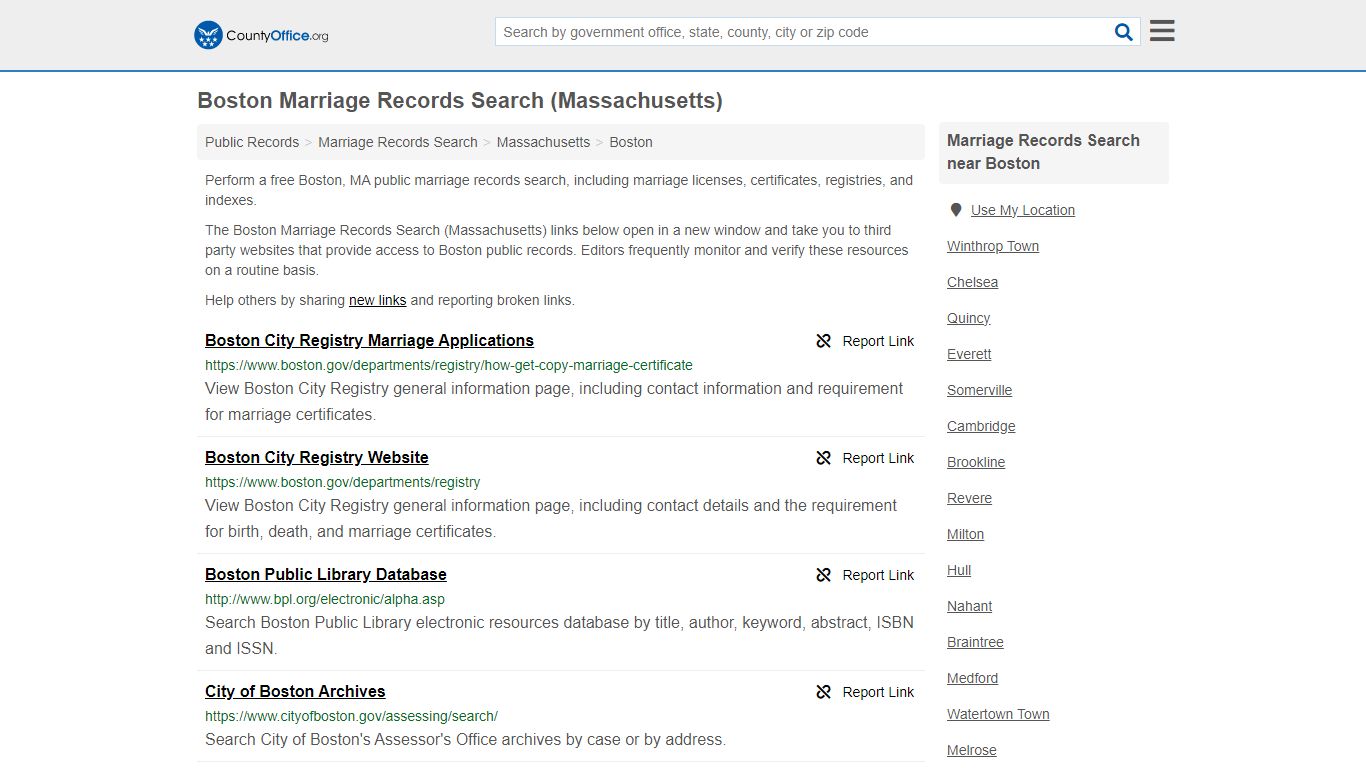 Boston Marriage Records Search (Massachusetts) - County Office